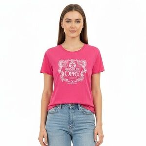 Grand Ole Opry Pink White T-Shirt Medium‎ Glitter Graphic Short Sleeve Nashville